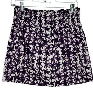 J. Crew Mini Skirt Purple Floral Print Elastic Waist Cotton Summer Fashion‎ SZ 2